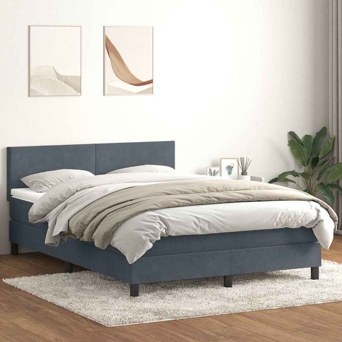 Sommier à lattes de lit et matelas gris foncé 140x210cm velours - Photo n°1