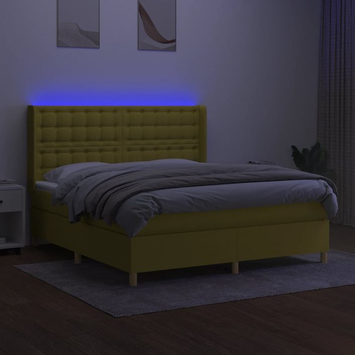 Lit à sommier tapissier avec matelas et LED Vert 160x200 cm Tissu - Photo n°3