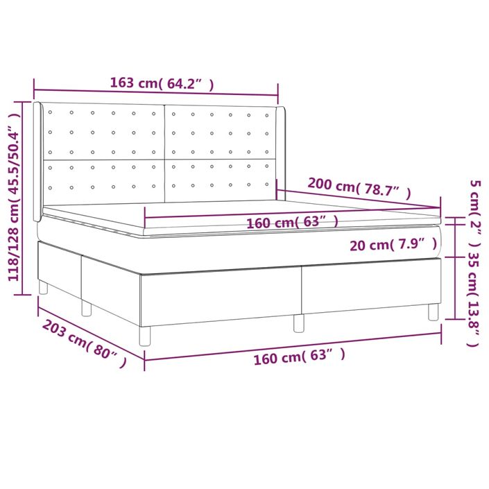 Lit à sommier tapissier avec matelas et LED Vert 160x200 cm Tissu - Photo n°8