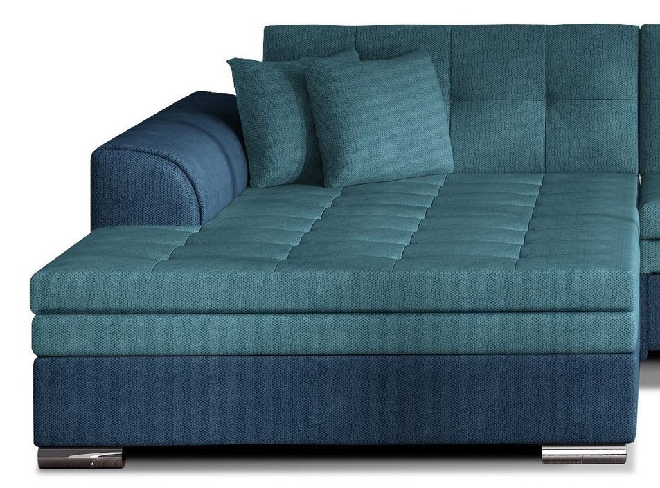 Canapé d'angle gauche convertible 4 places tissu bleu foncé et bleu turquoise Looka 295 cm - Photo n°3
