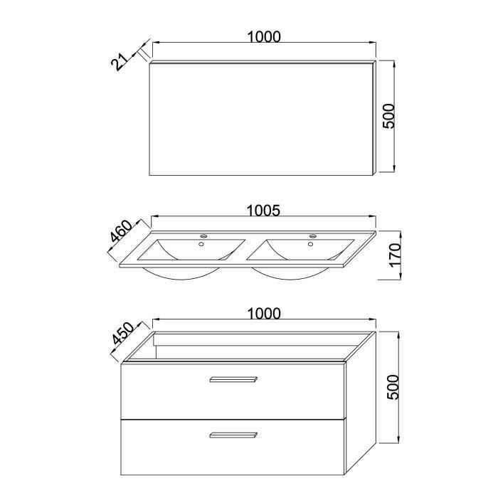 START Meuble salle de bain double vasque + miroir L 100 cm - 2 tiroirs a fermeture ralenties - Blanc - Photo n°4