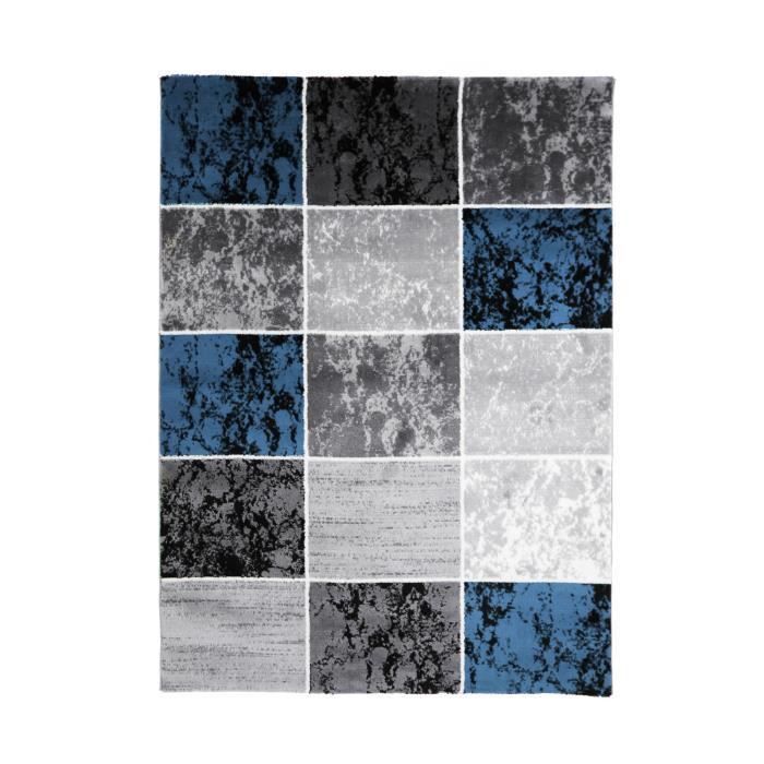 SUBWAY CUBE Tapis de salon en polypropylene - 120 x 170 cm - Bleu - Photo n°1