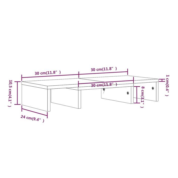 Support de moniteur 60x24x10,5 cm Bois de pin solide - Photo n°10