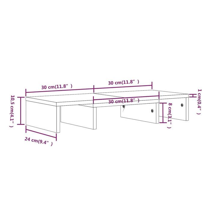 Support de moniteur Blanc 60x24x10,5 cm Bois de pin solide - Photo n°10