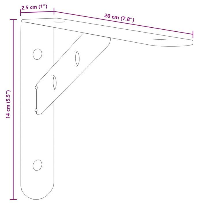 Supports d'étagères 4 pcs 20x2,5x14 cm noir acier inoxydable - Photo n°10