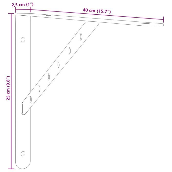 Supports d'étagères 4 pcs 40x2,5x25 cm noir acier inoxydable - Photo n°10