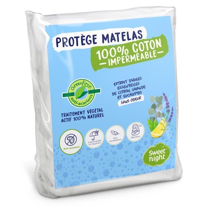 SWEET NIGHT Protege matelas imperméable anti-acariens traitement végétal Greenfirst - 180 x 200 cm - Blanc - Photo n°1
