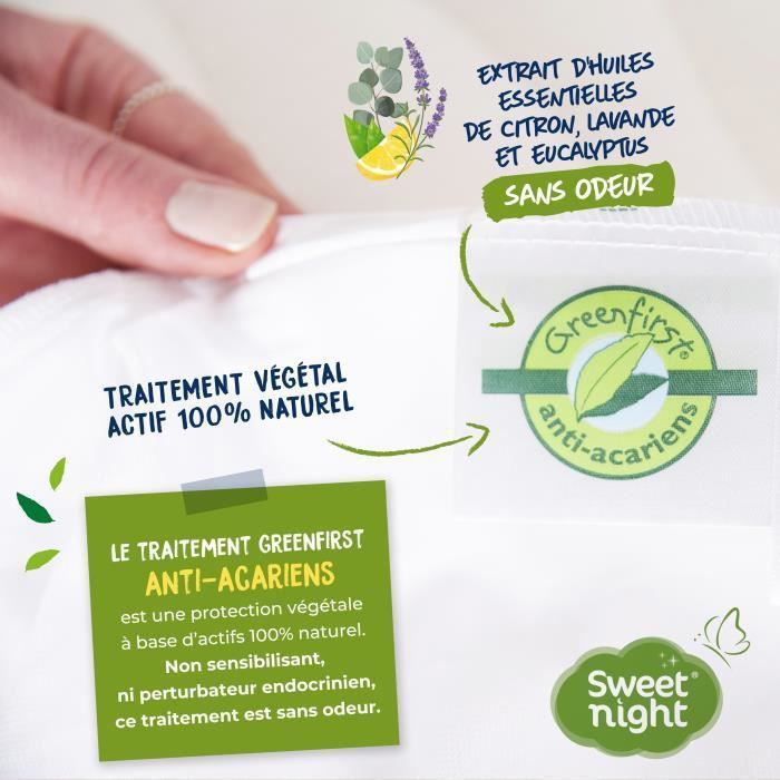 SWEET NIGHT Protege matelas imperméable anti-acariens traitement végétal Greenfirst - 180 x 200 cm - Blanc - Photo n°2