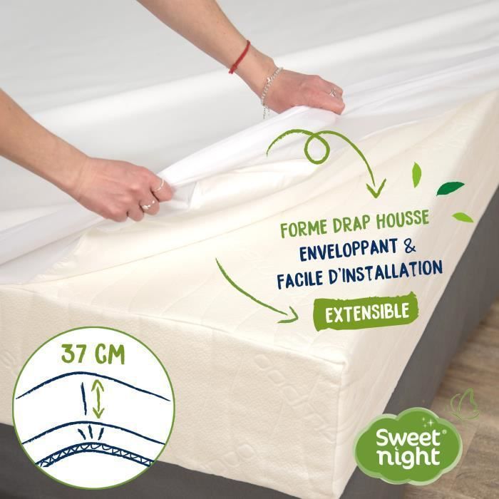 SWEET NIGHT Protege matelas imperméable anti-acariens traitement végétal Greenfirst - 180 x 200 cm - Blanc - Photo n°5
