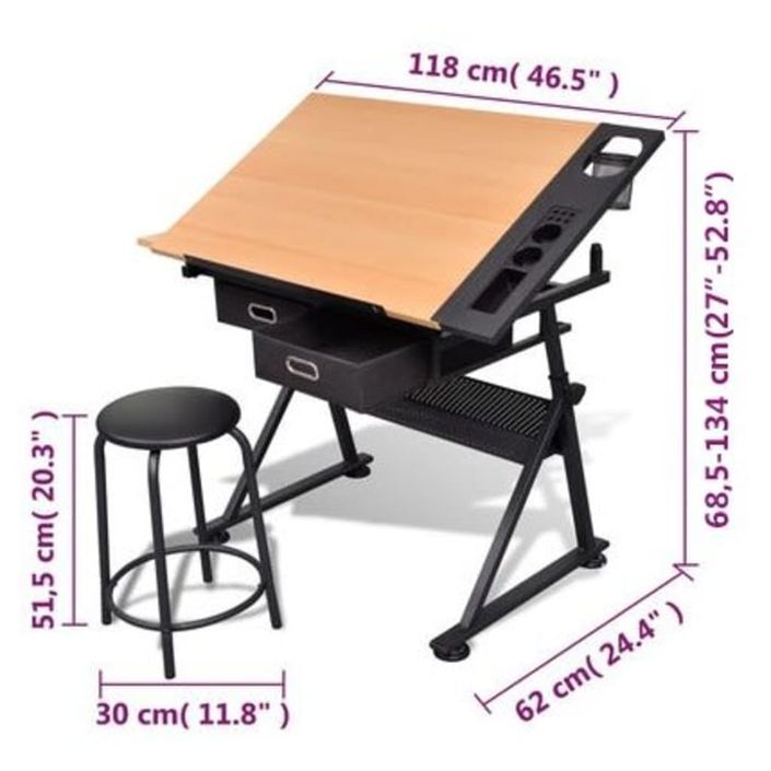 Table à dessin inclinable 2 tiroirs et tabouret - Photo n°8