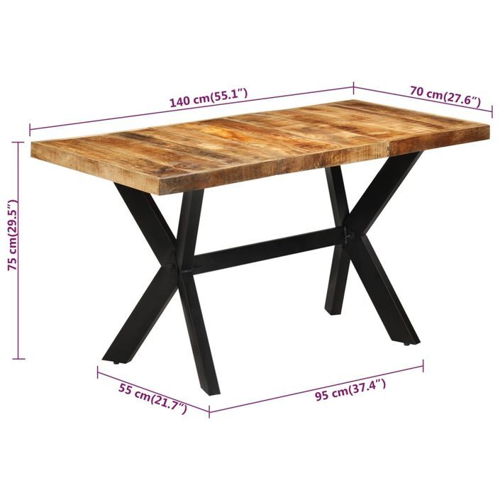 Table à dîner 140x70x75 cm bois de manguier massif brut - Photo n°7
