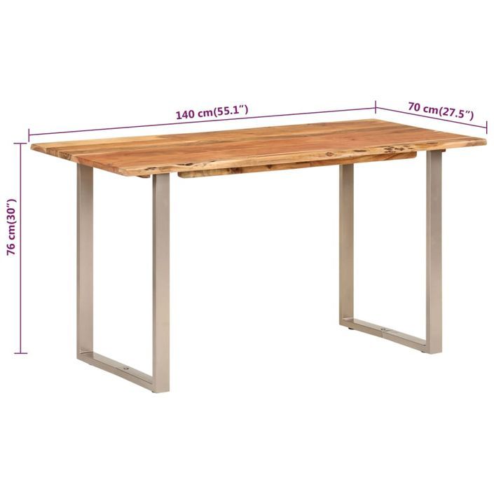 Table à dîner 140x70x76 cm Bois d'acacia solide - Photo n°8