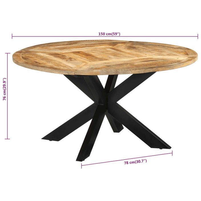 Table à dîner Ø150x76 cm bois de manguier massif brut - Photo n°8