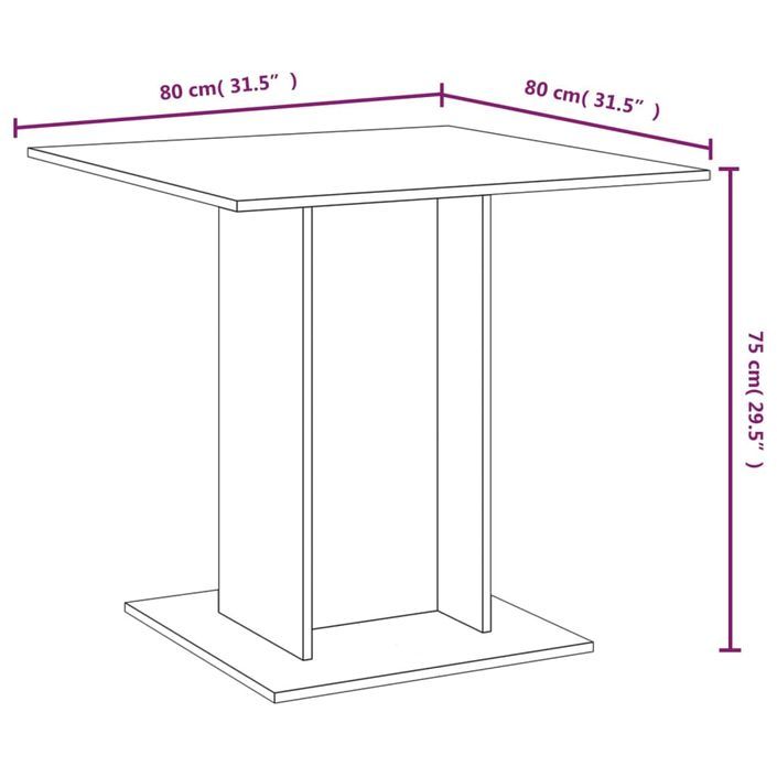 Table à dîner Chêne marron 80x80x75 cm Bois d'ingénierie - Photo n°7