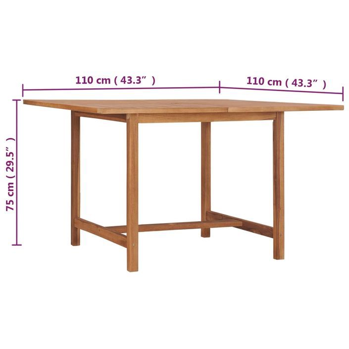 Table à dîner de jardin 110x110x75 cm Bois massif de teck - Photo n°7