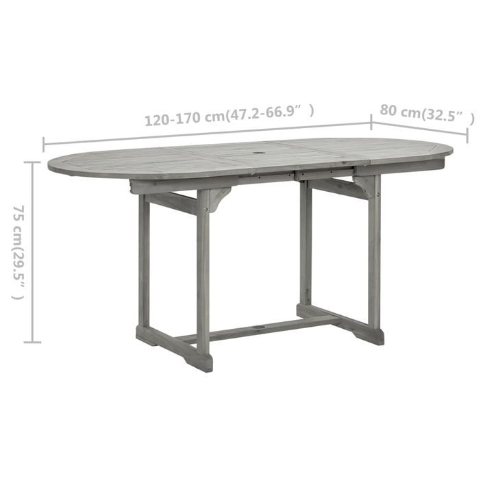 Table à dîner de jardin (120-170)x80x75 cm Bois d'acacia massif 4 - Photo n°9