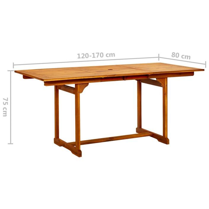 Table à dîner de jardin (120-170)x80x75 cm Bois d'acacia massif - Photo n°8