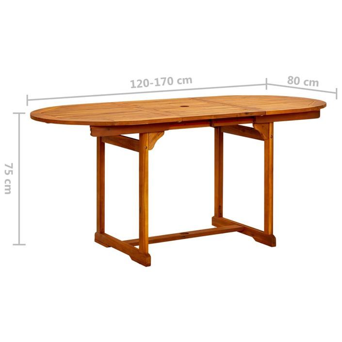 Table à dîner de jardin (120-170)x80x75 cm Bois d'acacia massif 3 - Photo n°9