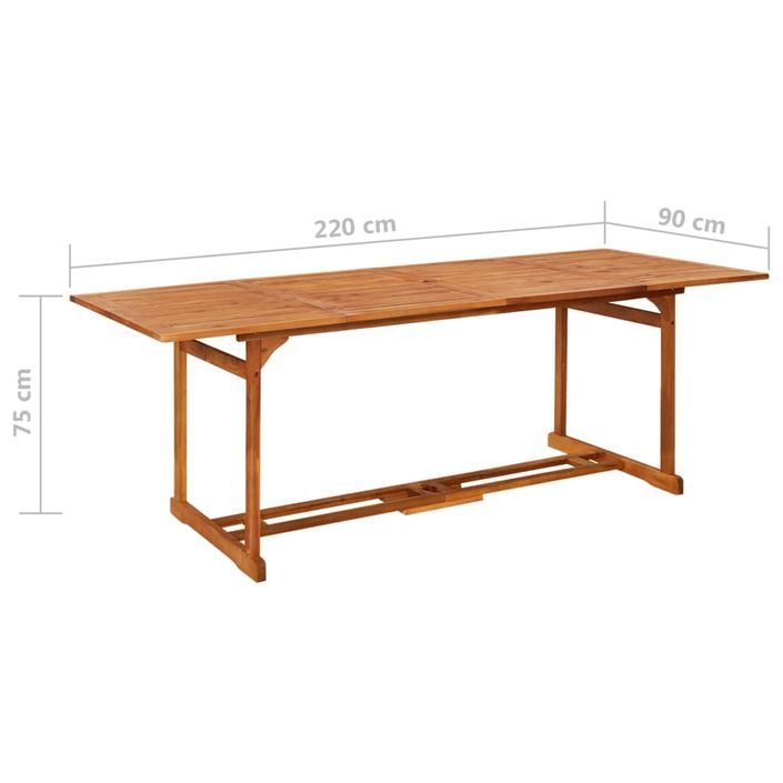 Table à dîner de jardin 220x90x75 cm Bois d'acacia massif - Photo n°6