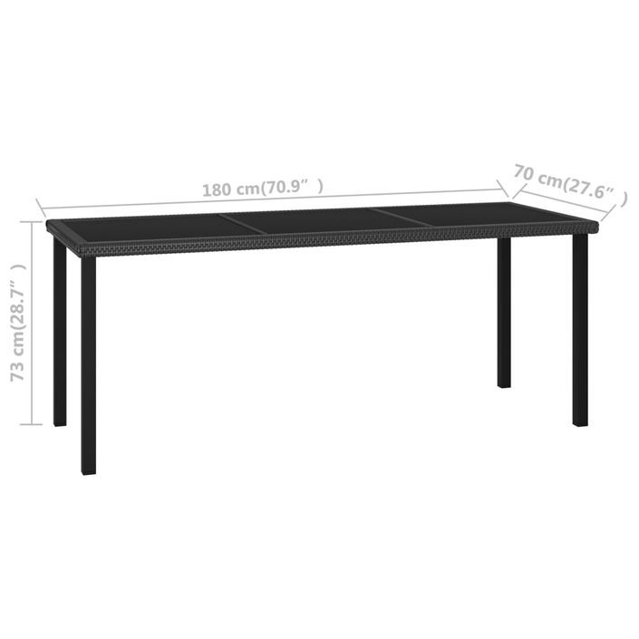 Table à dîner de jardin Noir 180x70x73 cm Résine tressée - Photo n°5