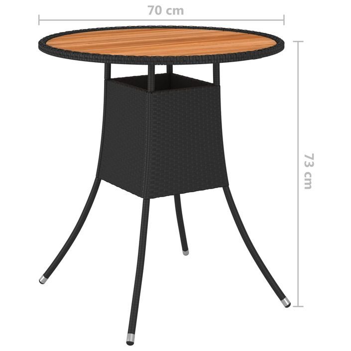 Table à dîner de jardin Noir Ø 70 cm Résine tressée et acacia - Photo n°5