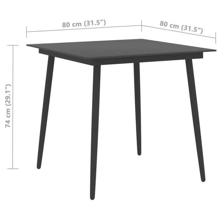 Table à dîner de jardin Noir 80x80x74 cm Acier et verre 4 - Photo n°4