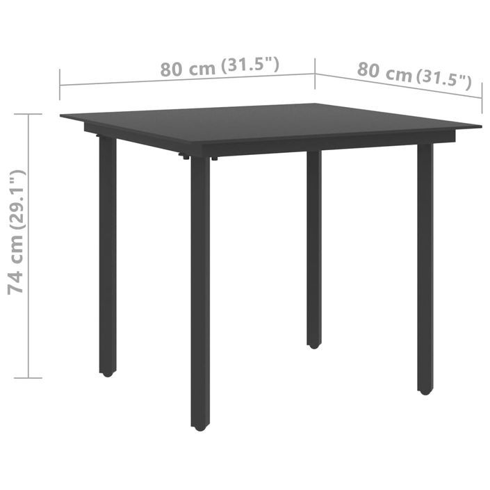 Table à dîner de jardin Noir 80x80x74 cm Acier et verre - Photo n°4