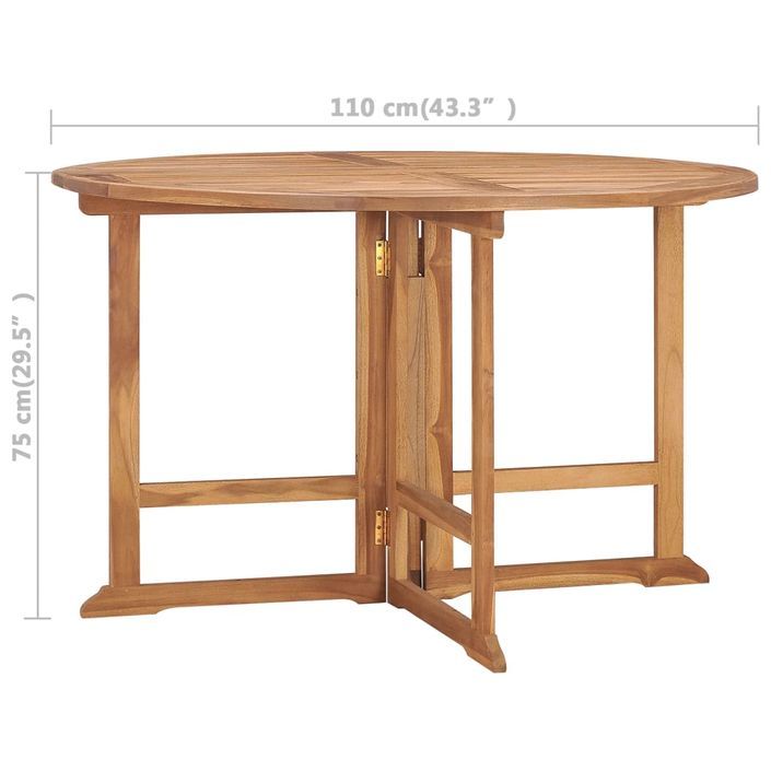 Table à dîner de jardin pliable Ø110x75 cm Bois massif de teck - Photo n°7