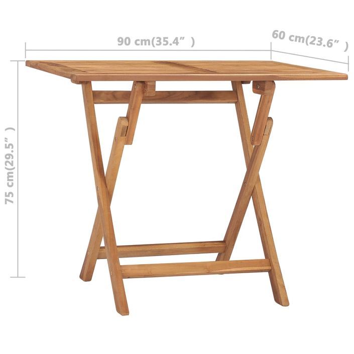 Table à dîner pliable de jardin 90x60x75 cm Bois de teck solide - Photo n°7