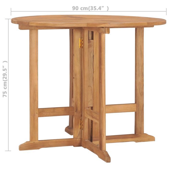 Table à dîner pliable de jardin Ø90x75 cm Bois de teck solide - Photo n°7