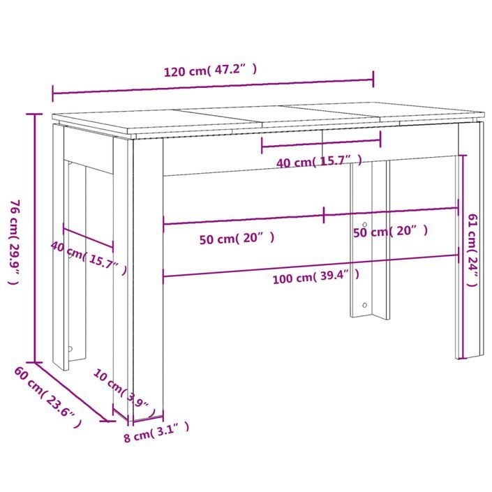 Table à dîner sonoma gris 120x60x76 cm bois d'ingénierie - Photo n°7