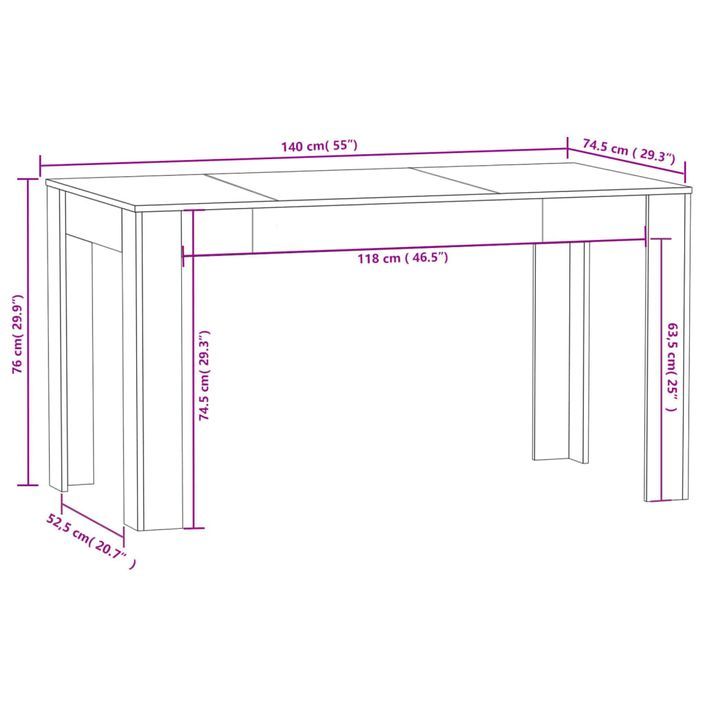 Table à dîner Sonoma gris 140x74,5x76 cm Bois d'ingénierie - Photo n°7