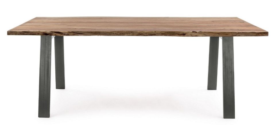 Table à manger 10 places bois d'acacia et pieds acier gris Denia 200 cm - Photo n°2