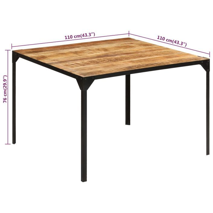 Table à manger 110x110x76 cm bois de manguier massif - Photo n°7