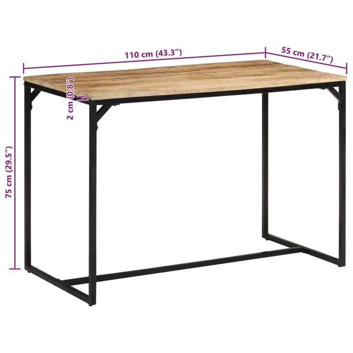 Table à manger 110x55x75 cm bois de manguier massif brut - Photo n°9