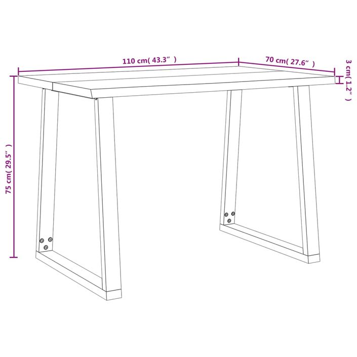 Table à manger 110x70x75 cm bois d'acacia solide à bord vif - Photo n°9