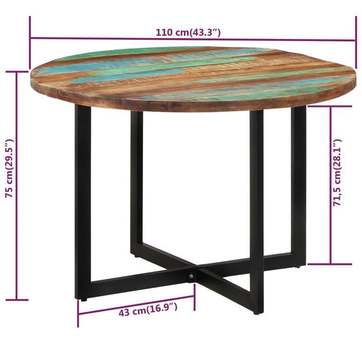 Table à manger 110x75 cm Bois massif de récupération - Photo n°7