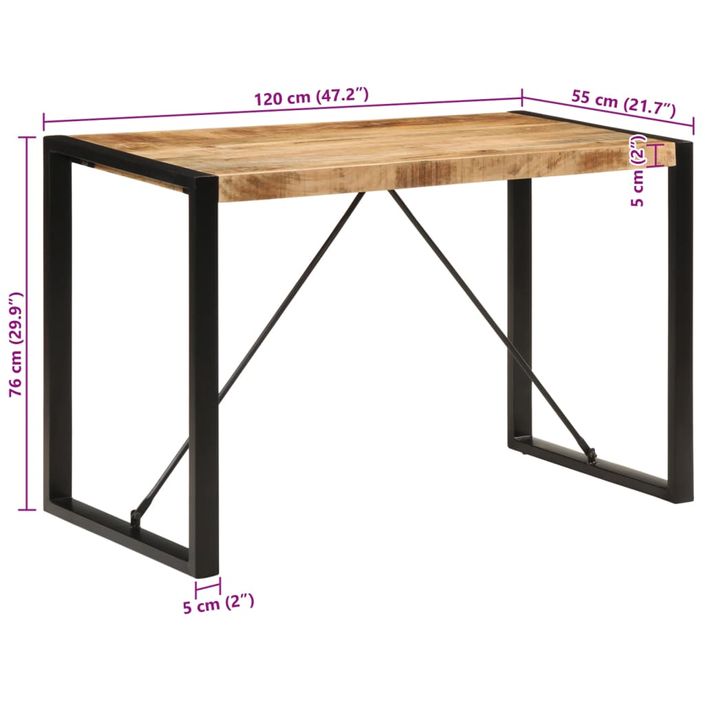 Table à manger 120x55x76 cm bois de manguier massif brut - Photo n°8