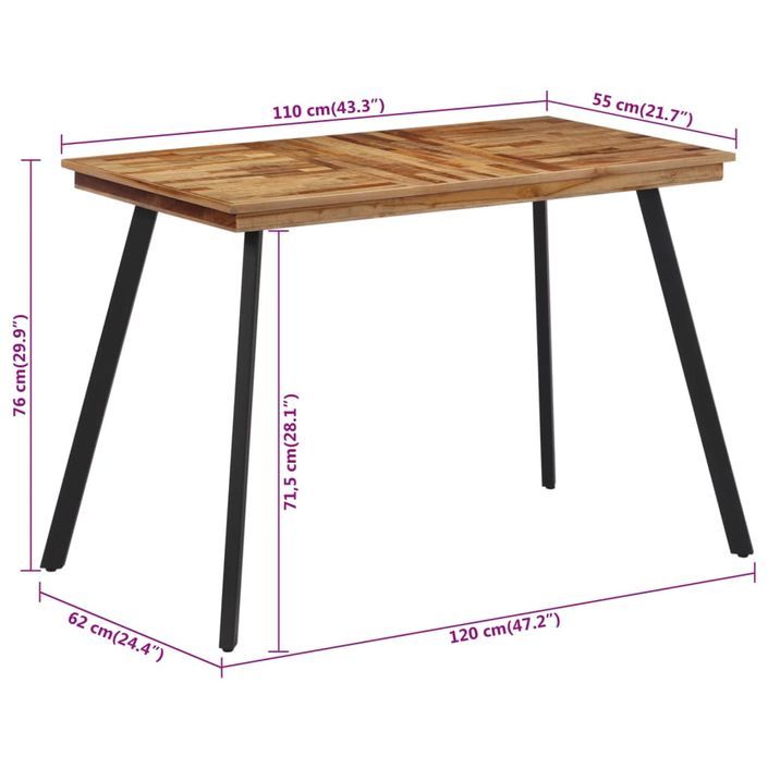 Table à manger 120x62x76 cm bois massif de teck - Photo n°7
