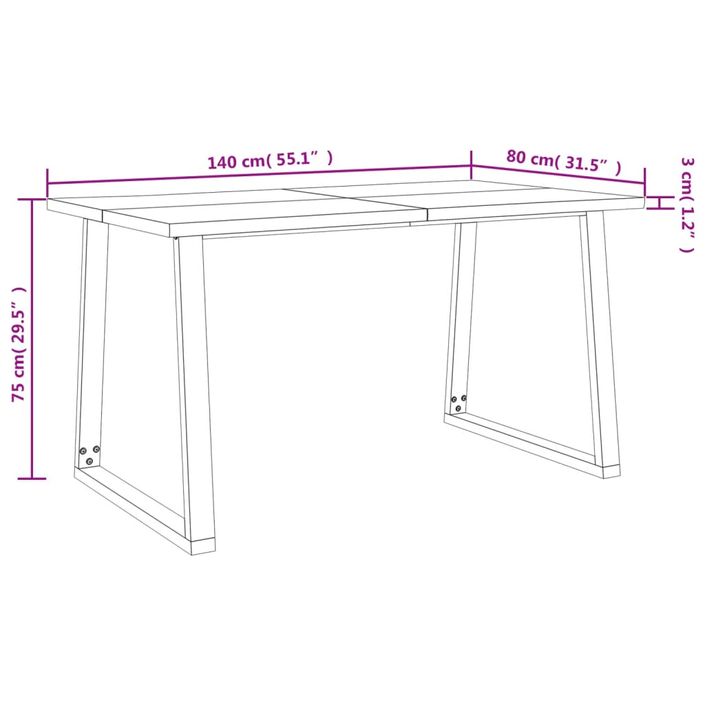 Table à manger 140x80x75 cm bois d'acacia solide à bord vif - Photo n°9