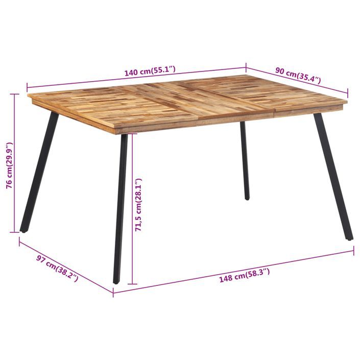 Table à manger 148x97x76 cm bois massif de teck - Photo n°7