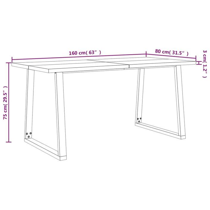 Table à manger 160x80x75 cm bois d'acacia solide à bord vif - Photo n°9