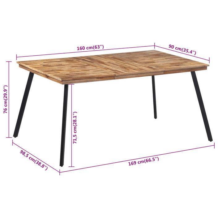 Table à manger 169x98,5x76 cm bois massif de teck - Photo n°7