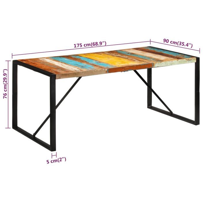 Table à manger 175x90x76 cm bois massif de récupération - Photo n°6