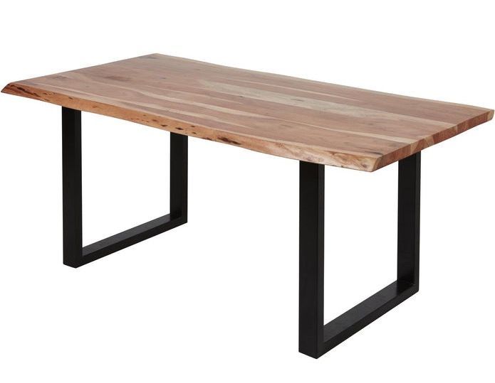 Table à manger 180 cm bois massif et pieds carrés acier noir Kinoa - Photo n°1