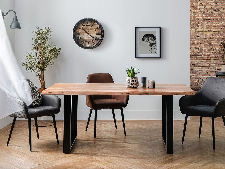 Table à manger 180 cm bois massif et pieds carrés acier noir Kinoa - Photo n°7