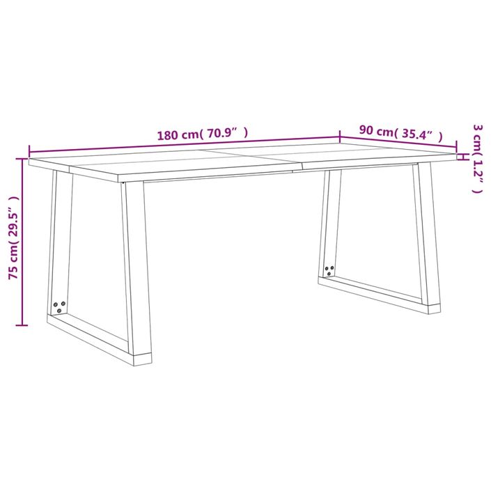 Table à manger 180x90x75 cm bois d'acacia solide à bord vif - Photo n°9