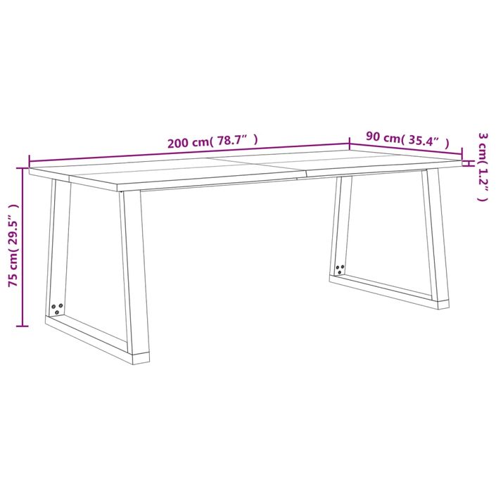 Table à manger 200x90x75 cm bois d'acacia solide à bord vif - Photo n°9