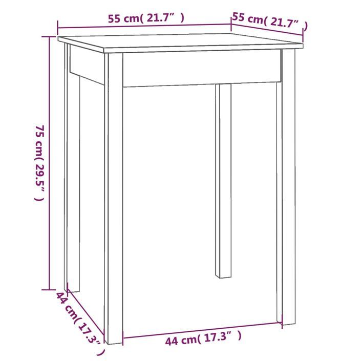 Table à manger 55x55x75 cm Bois massif de pin - Photo n°8