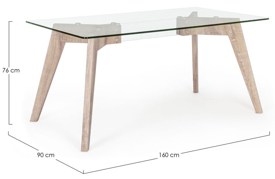 Table à manger 6 places bois naturel et verre trempé Anya 160 cm - Photo n°3